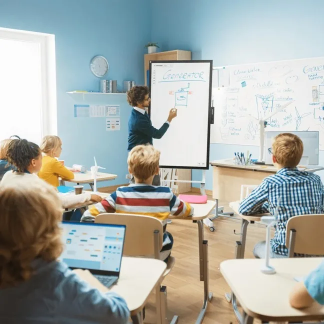 Interactive screens for education being used