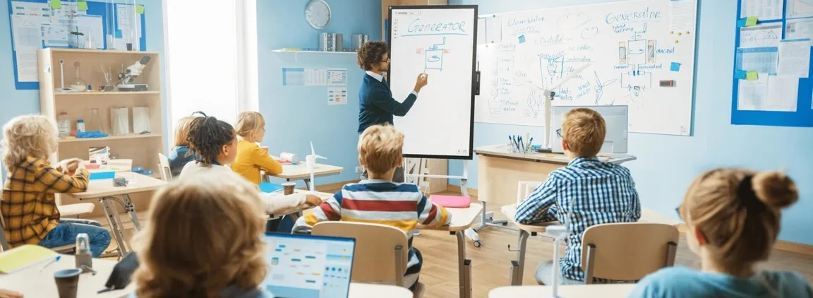 Interactive screens for education being used